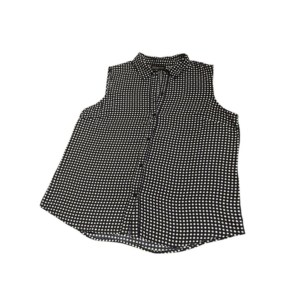 Size 16 Jones New York Womens Button Up Polka Dot Sleeveless Blouse Shirt